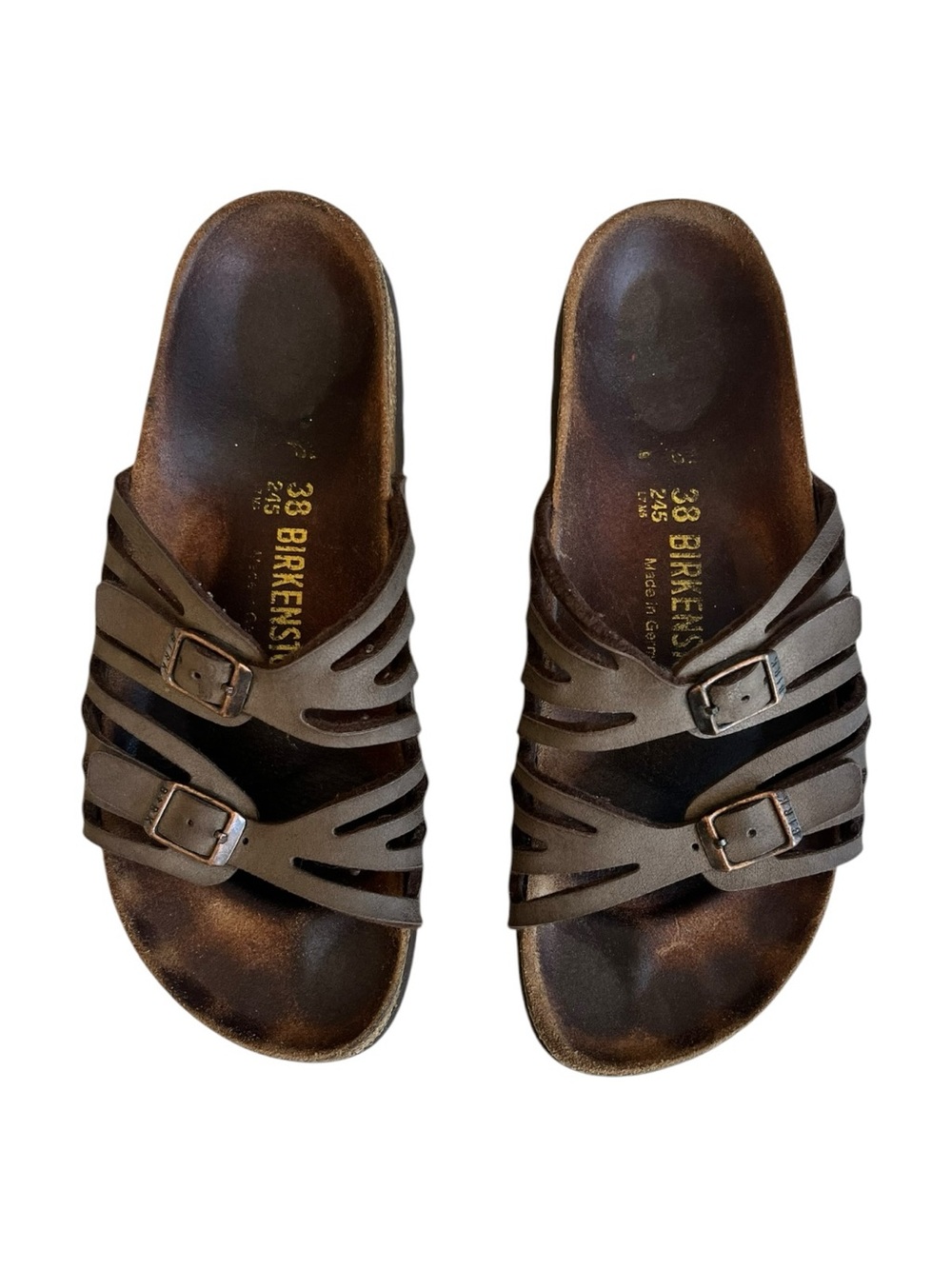 Birkenstock 38 Granada Sandals Brown Leather Round Toe Buckles Women's Size 7 - Picture 3 of 11